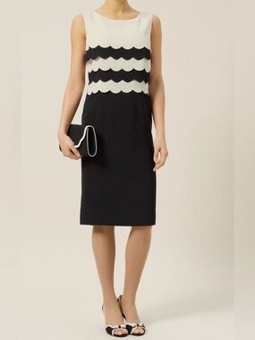 Jacques Vert Sleeveless Navy Midi Dress with White Scallop Yoke
